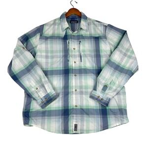 Patagonia Shirt Mens XL Button Front Long Sleeve Blue Green Plaid Polyester